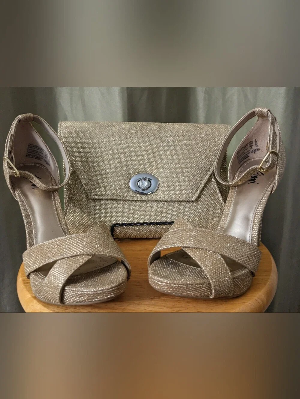 Champagne Sparkle Heels with Matching Clutch Bag